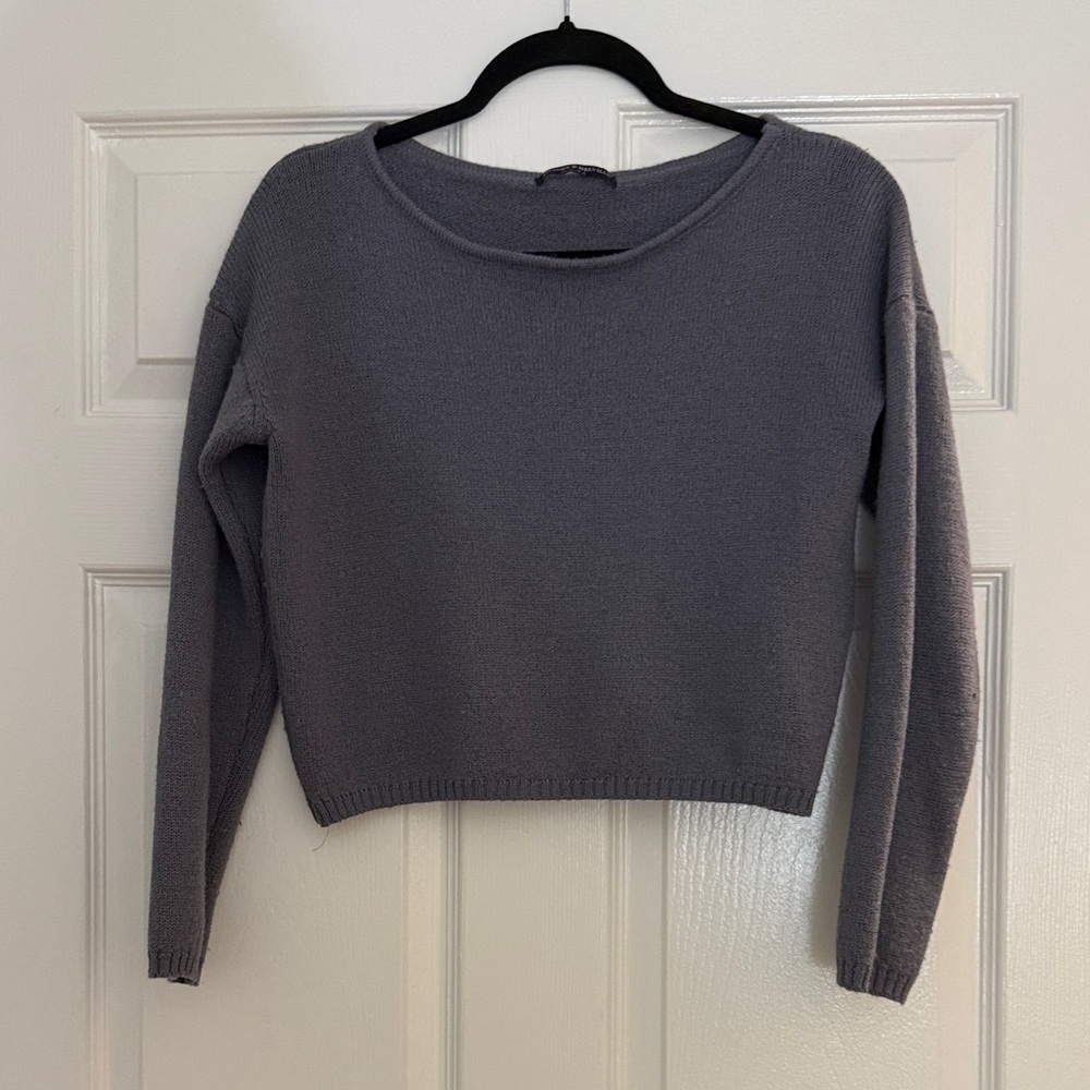 Brandy Melville Cropped Charcoal Crew Neck Knit Sweater